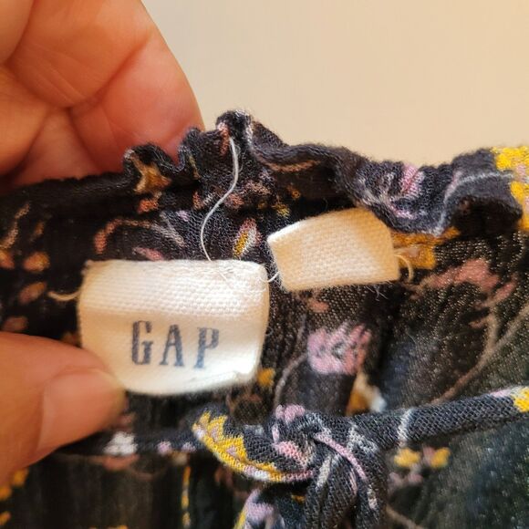 GAP Wnns Boho Black Floral Blouse  Long Slv With Front Tie Sz L - Picture 7 of 9